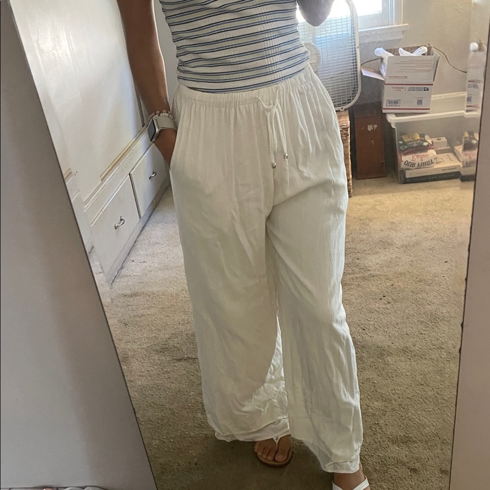 White Drawstring Linen Pants